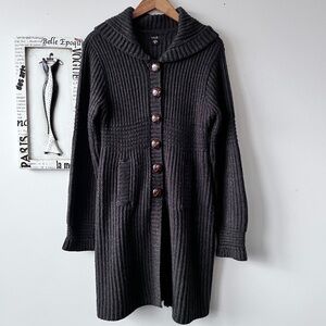 Talie Brown Cozy Cabincore Knit Button-Up Cardigan Sweater Coat With Hood Sz XL